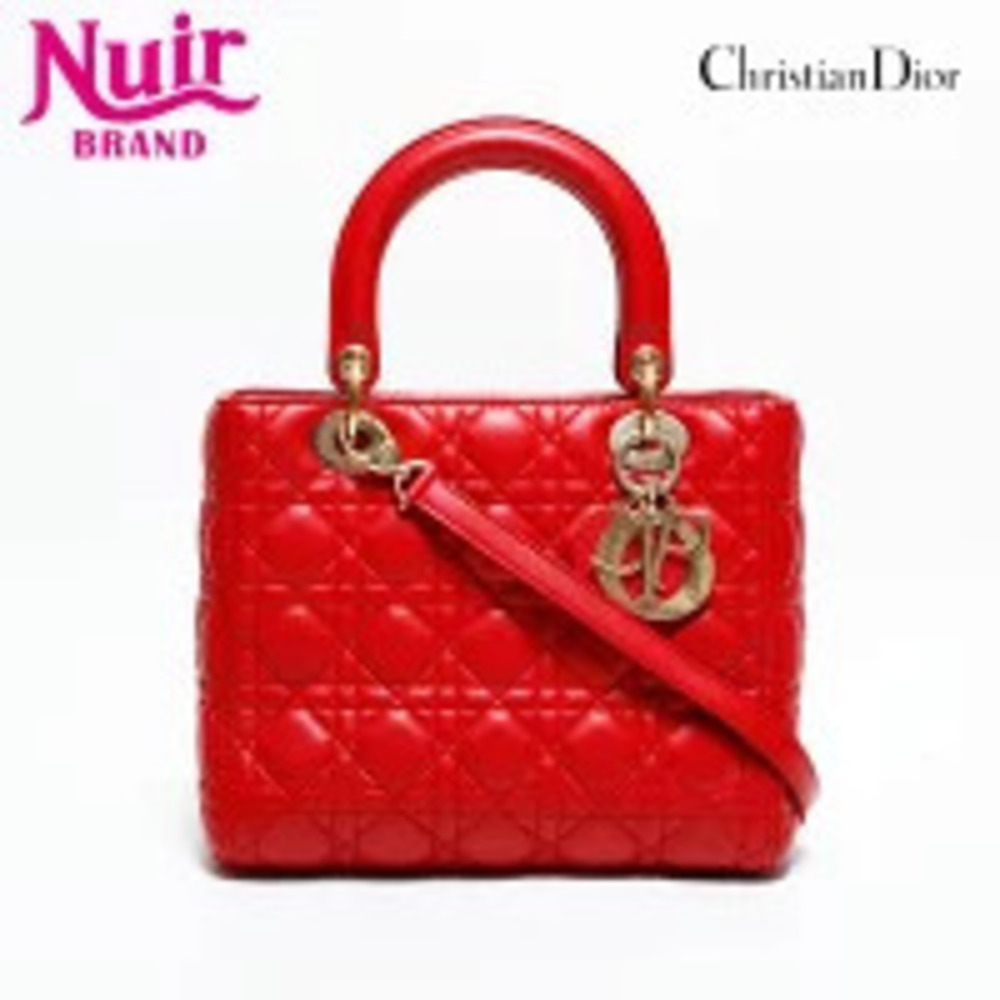 Christian Dior Lady Lambskin Handbag Red